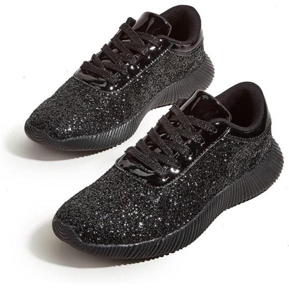 Women's Glitter Shoes Sparkly Lightweight Metallic Sequins Tennis Shoes Casual
